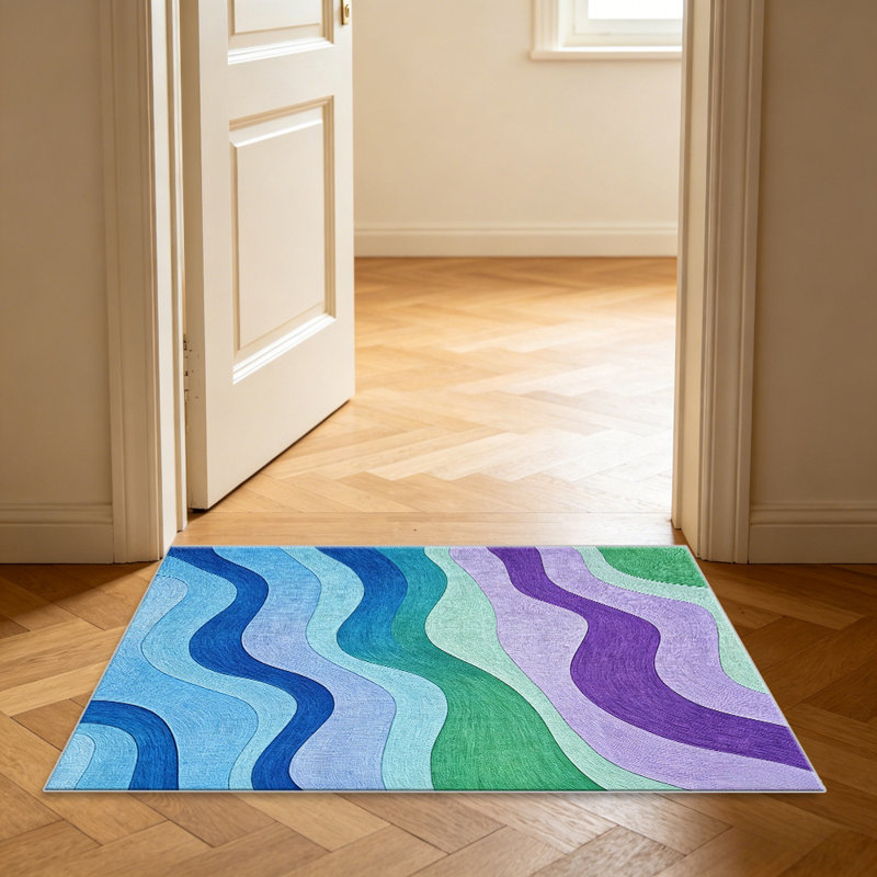 Blue Purple Wavy Stripes carpet-easy to clean, machine-washable, soft and comfortable; suitable for door mats, kitchens, living rooms, bedrooms, corridors, and laundry areas. Easy to clean, durable carpet for home decoration.