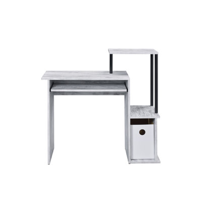 Élégant bureau avec plateau pour clavier en couleur antique blanc et noir