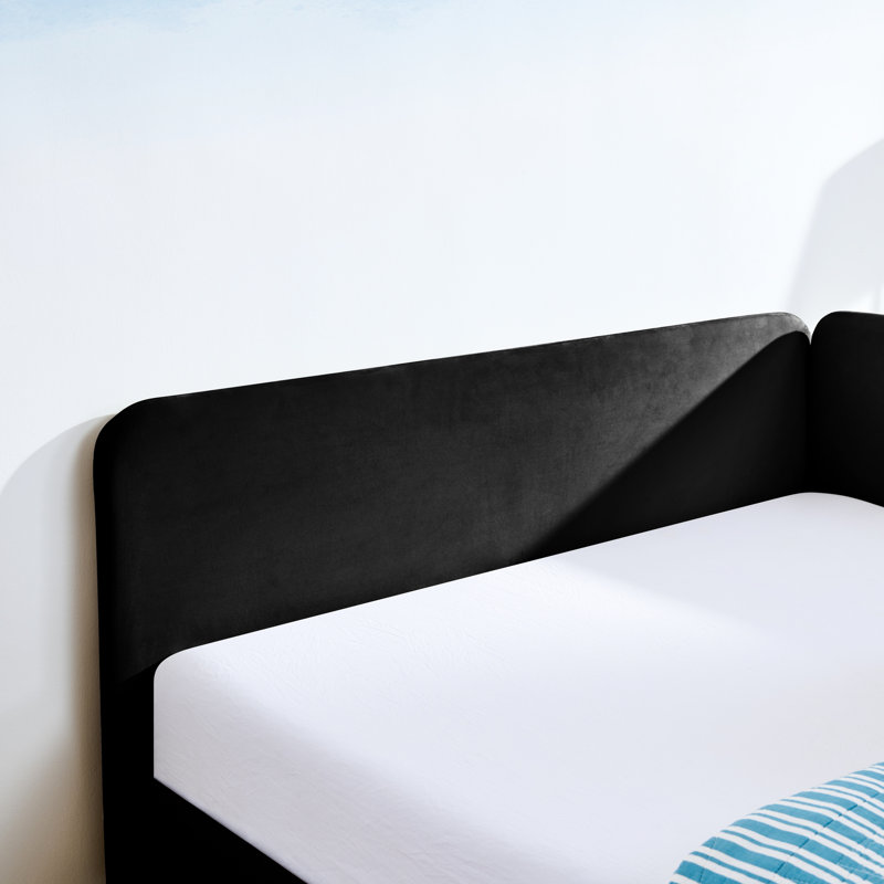 Structure de lit double pleine grandeur avec 2 tiroirs de rangement, lit en velours, style moderne pour chambre noire, Noir