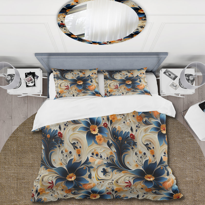Ensemble de housse de couette romantique romantique bleu et crème Paisleys, Housse de couette pour très grand lit et 2 très