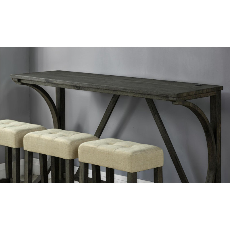 Ensemble de salle à manger 4 pièces en bois 19 po x 59 po x 36 po avec 3 tabourets brun / beige