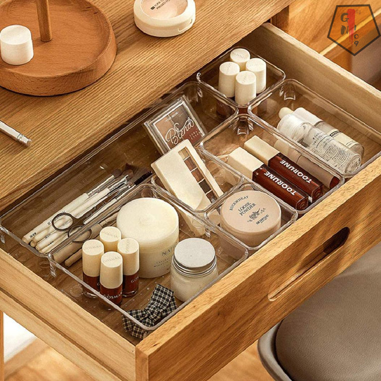 Travelwant Drawer Organizer Set Dresser Desk Drawer Dividers - Bathroom  Vanity Cosmetic Makeup Trays - Multipurpose Clear Plastic Storage Bins for