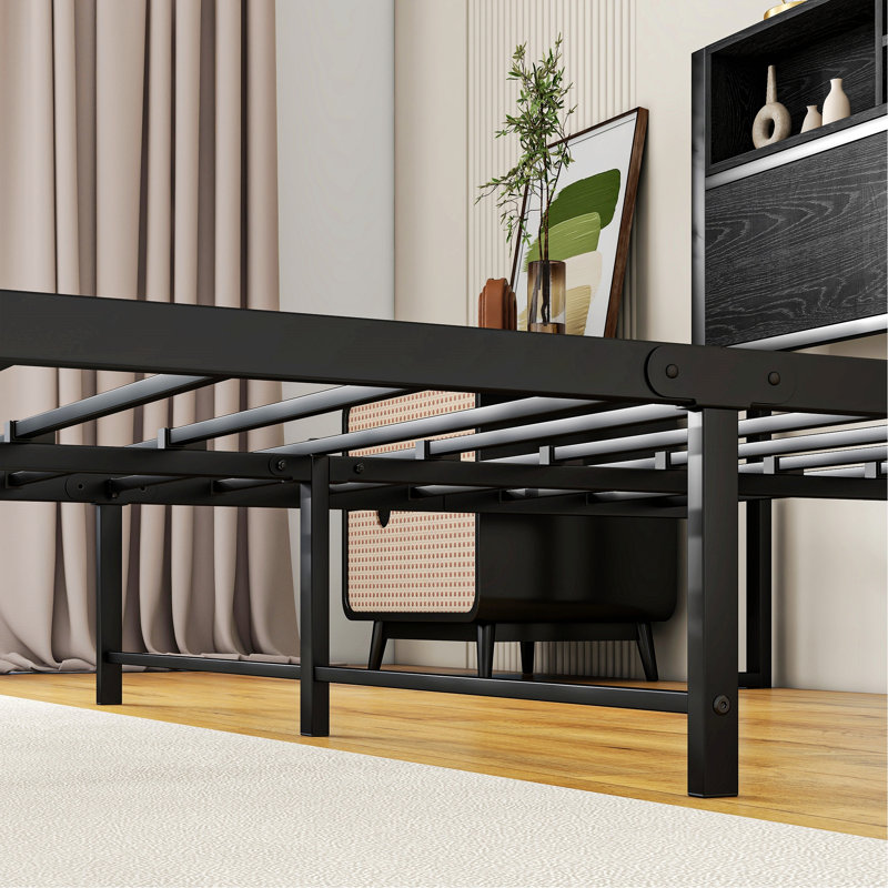 Bed Frame with Storage Headboard, Black, Full / Double
