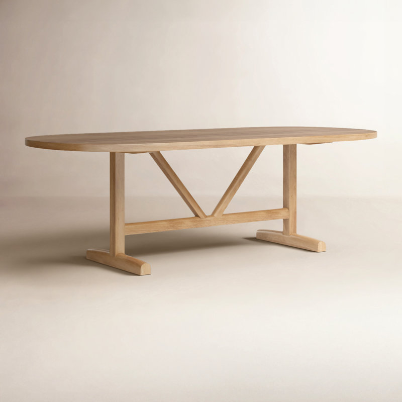 Rune Oval Solid Wood Dining Table, Light Brown, 42" W  x 84" L