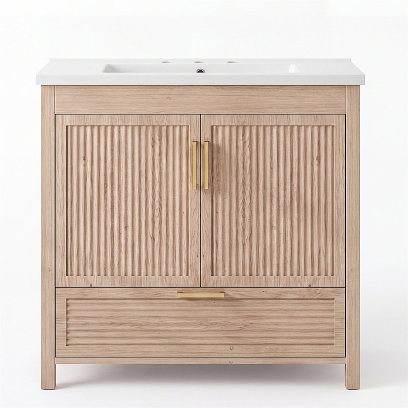 Meuble-lavabo autoportant avec portes à fermeture douce et lavabo en résine