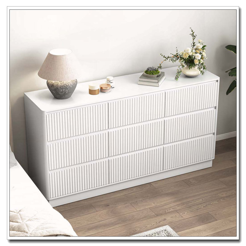 Commode 9 tiroirs Mid-Century, Blanc (ancien SKU - 1 boîte)