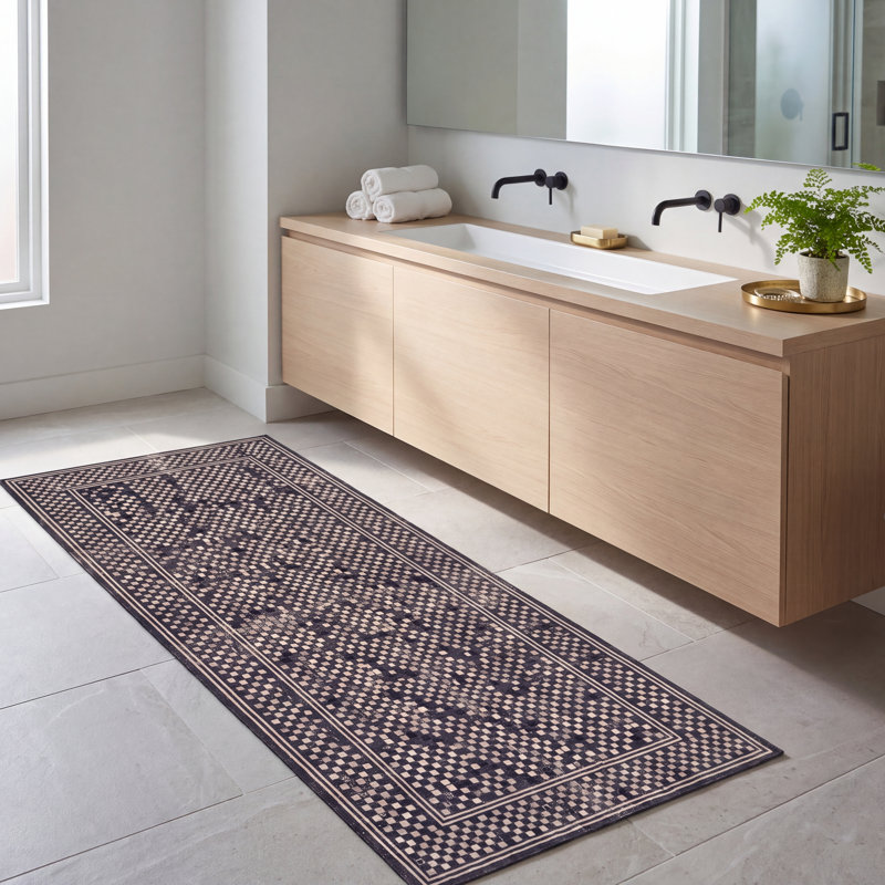 Tapis Sycamore2 moderne à motif mosaïque mouchetée abstraite grise et noire, lavable à la machine, antidérapant, à poils courts, pour l'intérieur et l'extérieur, adapté aux animaux domestiques, idéal pour le salon, la chambre, la salle à manger, l'entrée, le couloir ou le bureau.