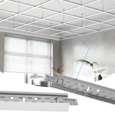 LooYee - Système de faux plafond suspendu avec poutre principale en T de 183 cm (72 pouces), 50 pièces, acier galvanisé de 1,83 m (6 pieds), résistant à la rouille et au feu, idéal pour sous-sol, salon, garage, cuisine et salle de bain (blanc).