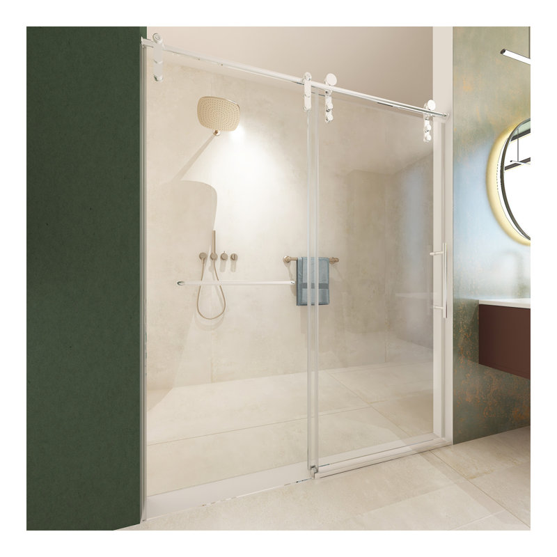 56"-60"W x 76"H Frameless Shower Door, Sliding Shower Door, Premium 5/16"(8mm) Thick Tempered Glass Shower Enclosure with Towel Bar ,Double Side Easy Clean Coat,Brushed Nickel Finished With Buffer