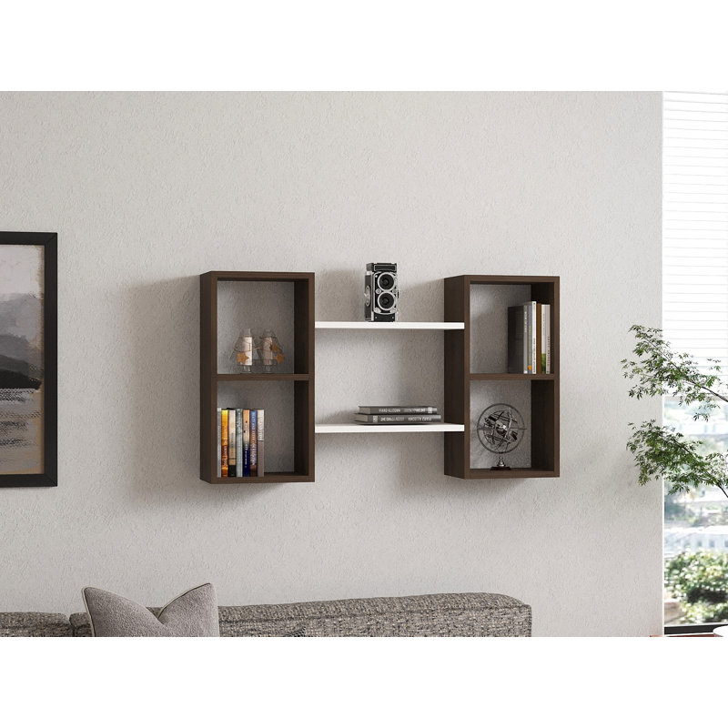 Tablette décorative 6 pièces Eligah, Blanc / noyer