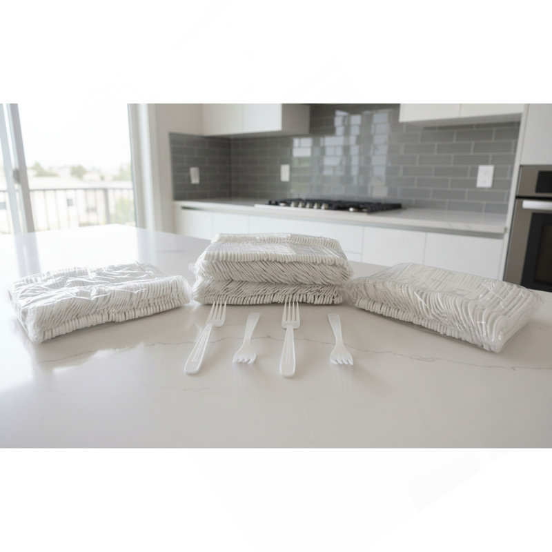 Fourchette en polypropylène blanc très lourd, 10 manchons de 100 fourchettes (1000 / Cs), Blanc
