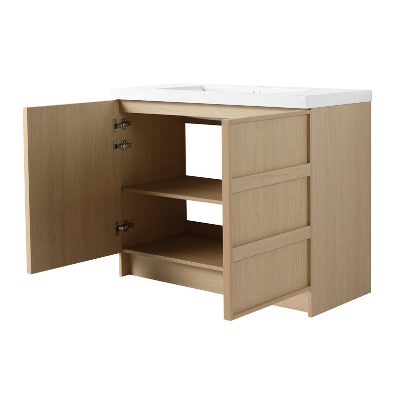 Meuble-lavabo simple autoportant de 42 po avec lavabo en résine et 2 portes d'armoire à fermeture en douceur, 42"