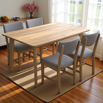 Ensemble de salle à manger rustique 5 pièces - 1 table en bois massif + 4 chaises rembourrées, mobilier de style campagnard pour la cuisine et la salle à manger, ensemble de salle à manger minimaliste pour 4 personnes, naturel