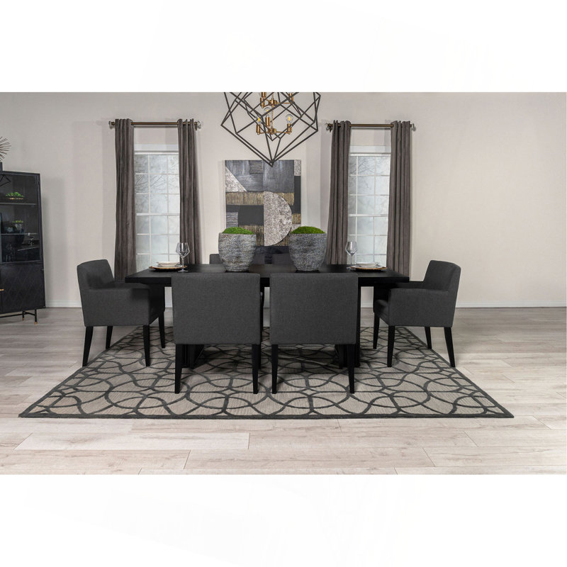 Ensemble de salle à manger gris anthracite et noir, 7 pièces : table, 6 chaises