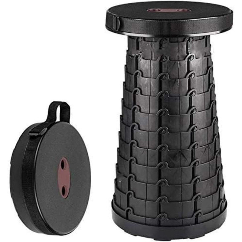 17.7-Inch Grey and Black Adjustable Height Retractable Camping Stool, Portable Chair with Carrying Strap