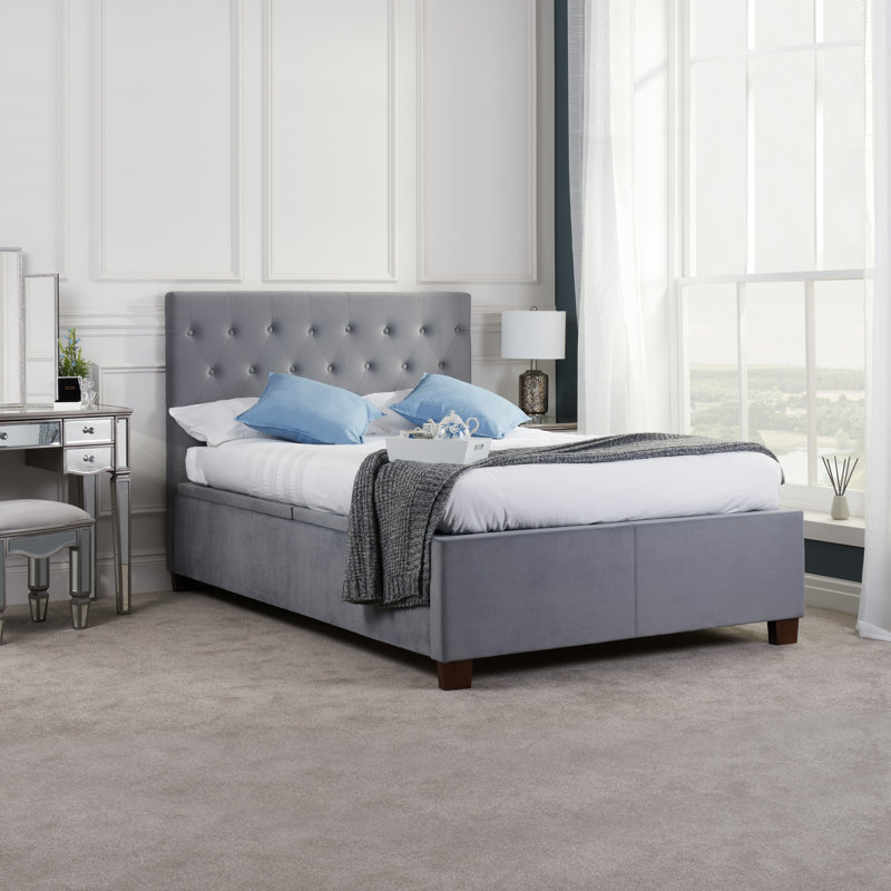 Shawn Upholstered Ottoman Bed, Double (4'6), Grey