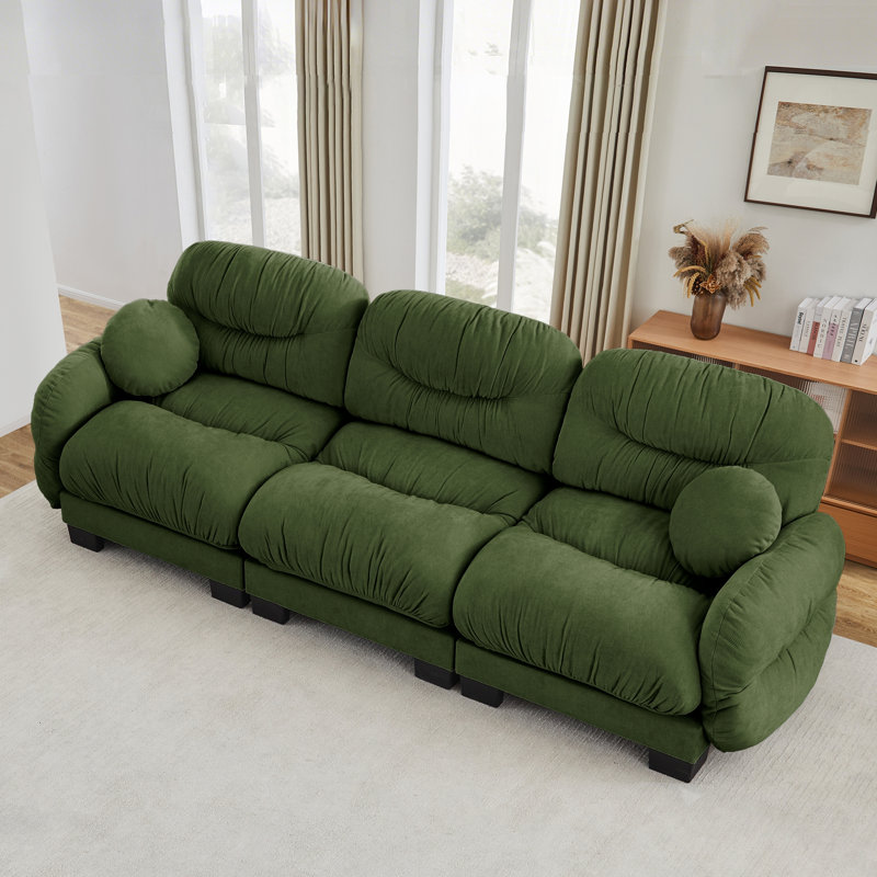 Pleated Design Cozy Chenille Fabric Modular Sofa, H 36,2 po x l 116,1 po x P 34,2 po, Vert