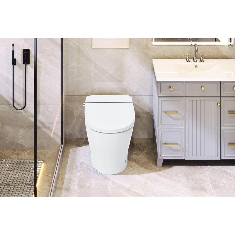 Toilette compacte à double chasse avec baguette autonettoyante, chasse au capteur de pied, nuit blanche, commande à bouton, lavage à l'eau froide, fermeture en douceur forte, immaculée intelligente 1 / 1,28,