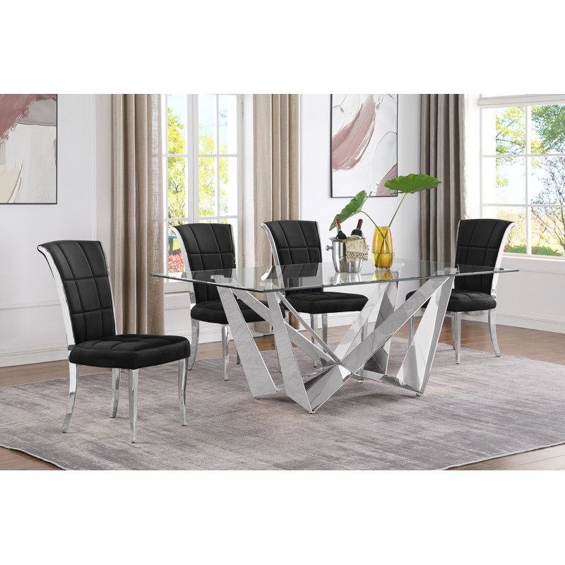Ensemble de salle à manger rectangulaire L 78 po x l 42 po Kennise, 5, Noir / argent, Argent