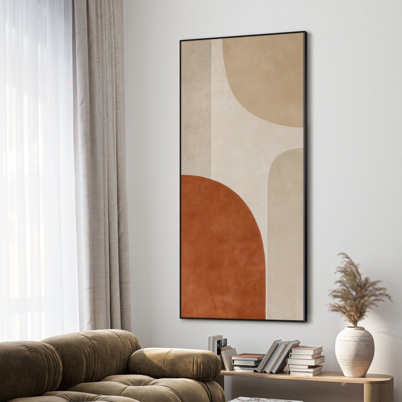 Extra Large Wall Art Fabric Print - Geometric Abstract Art Terracotta & Neutral Toned Pattern Contemporary Artwork Decor for Living Room or Bedroom - "Frame Assembly Required (Unfinished Frame)"