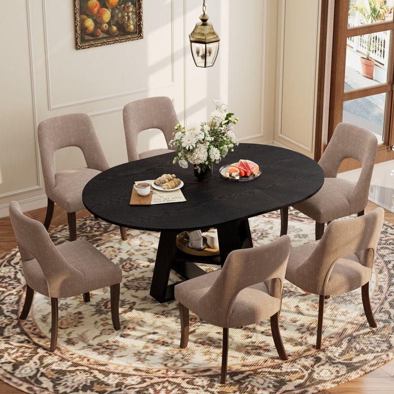 Buller Dining Set, Black, 7 Pieces: Table, 6 Chairs, Beige