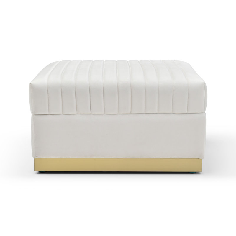 Repose-pieds contemporain en velours capitonné contemporain, Beige