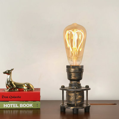 Industrial Edison Table Lamp with Vintage Metal Pipe Base, Rustic Loft Desk Lamp for Bedroom, Nightstand, Coffee Bar and Living Room