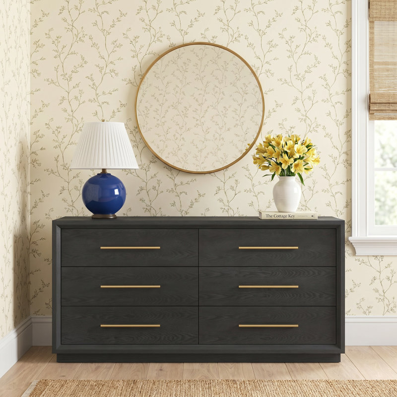 Langley 67.99" W 6-Drawer Double Dresser, Cherry