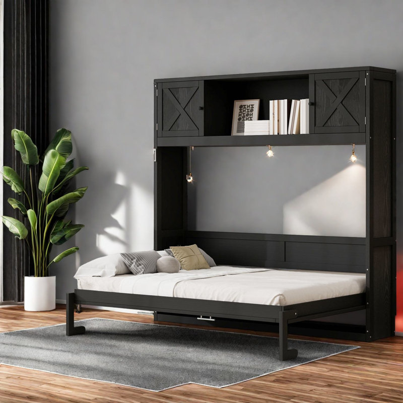 Lit escamotable rustique en bois et bois aggloméré pour la maison