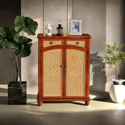 Vintage rattan shoe cabinet side cabinet 12 Pair Shoe Storage Cabinet