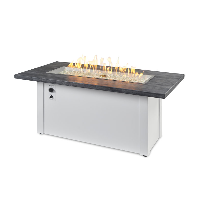 Havenwood Rectangle Smokeless Fire Pit Table with Hidden Fuel Tank, 24.5" H x 62" W x 30" D, Gray/White