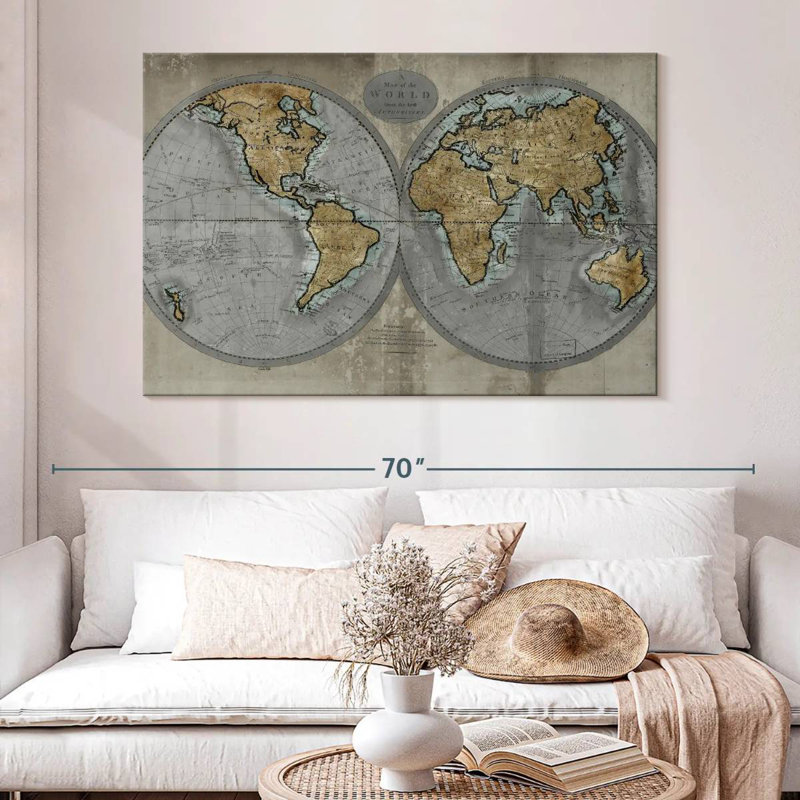 Carte rustique du monde Aliaz, H 34 po x l 51 po