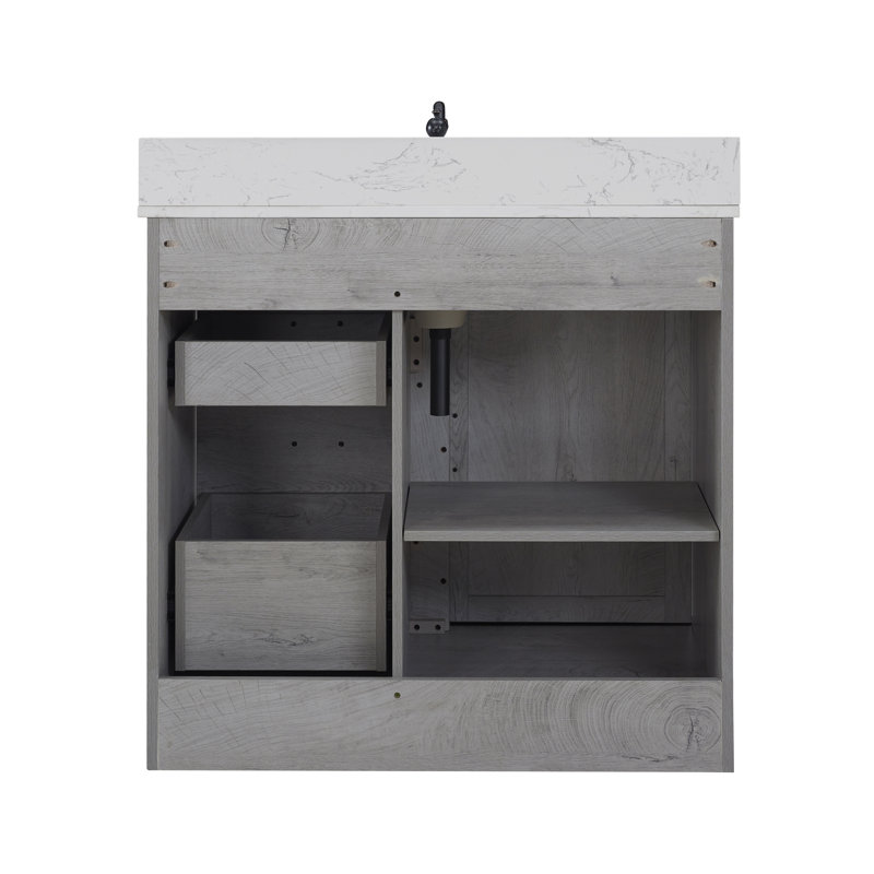 Ensemble de meuble-lavabo simple de 36 po Jillian, Blanc délavé / noir mat
