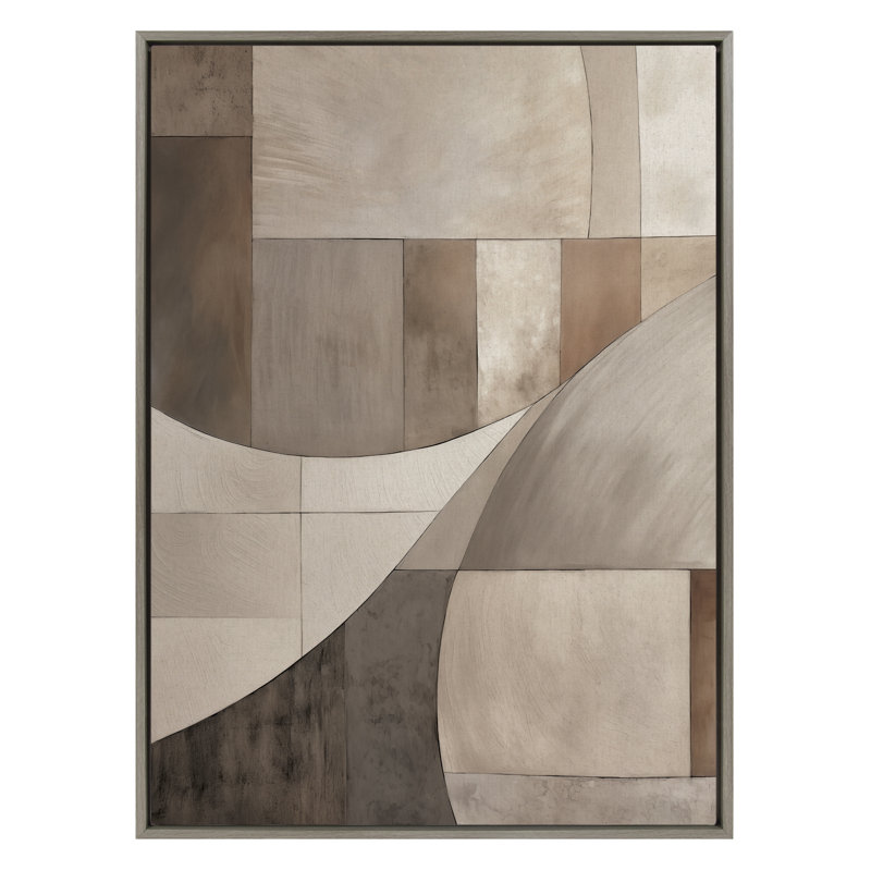 «Curved Grid Abstract» sur lin neutre par The Creative Bunch Studio, reproduction d'art sur toile encadrée