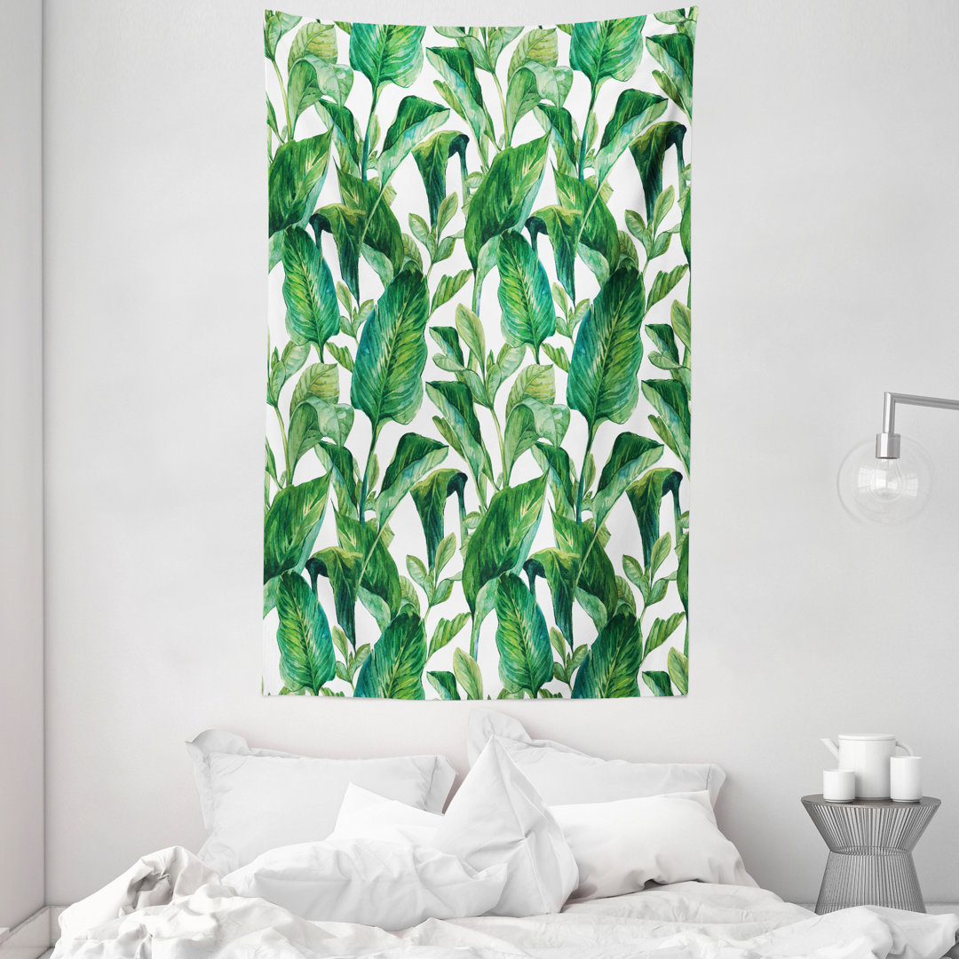 Wandteppich, Watercolored Banana Tree, Blatt, Grün Dunkelgrün