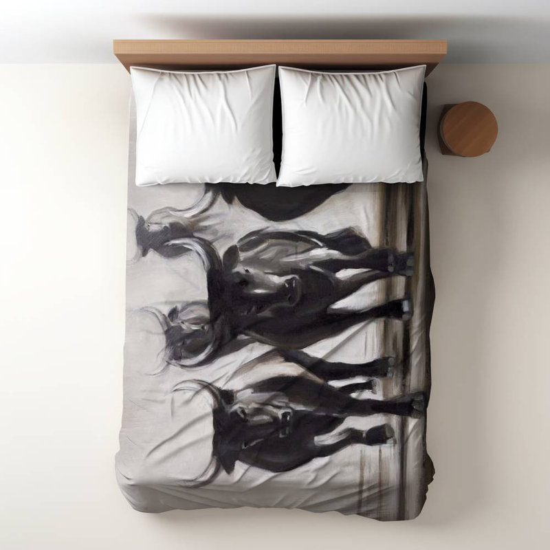 Polyester Sateen Duvet Cover, Twin Duvet, White Running Fierce Bulls