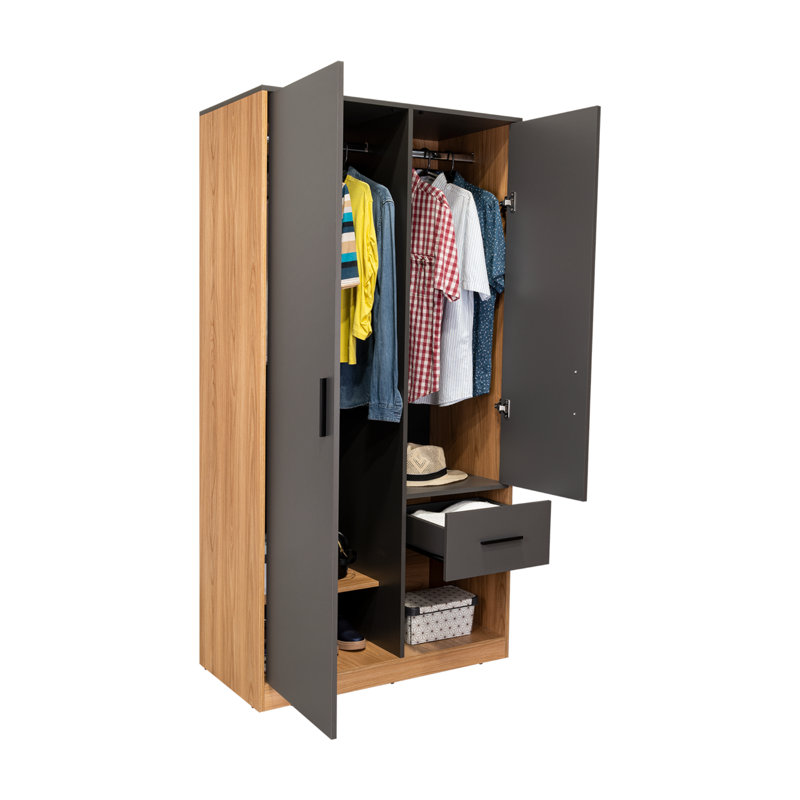 Armoire Lugoff avec deux portes et un tiroir, chêne naturel