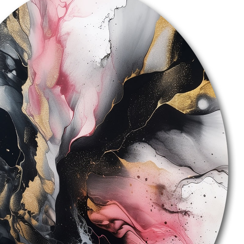 Black Gold Marble Splash III Abstract Wall Decor on Metal, 16" H x 16" W x 1" D