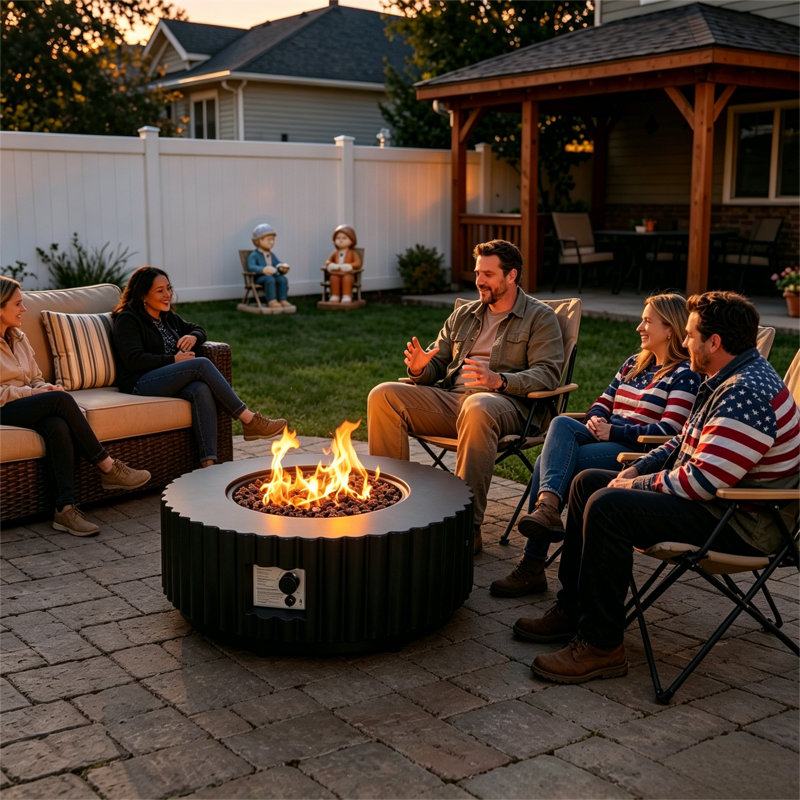 Romance Blaze Modern 50000 BTU Round Propane Outdoor Propane Fire Pit Table with Lava Rocks, Rain Cover and Steel lid,Black