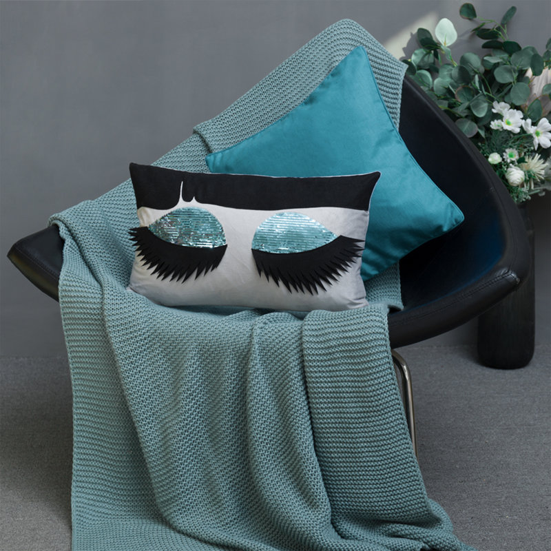 Appliqued Pillow Cover, 12" x 20", Blue