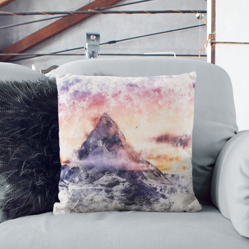 Matterhorn Mountain in Zermatt Watercolour Cushion with Filling, 55cm H x 55cm W x 20cm D, Black