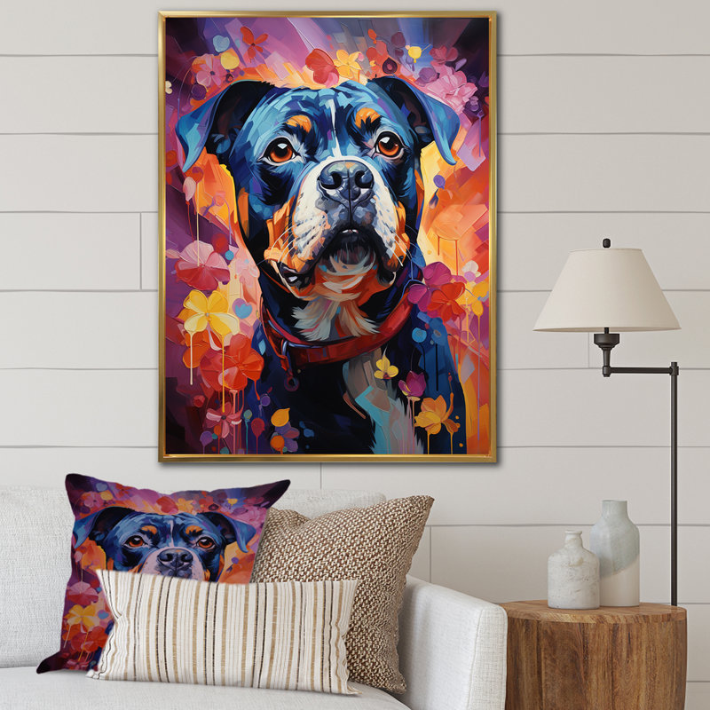 «Popart Pug Parade I», reproduction sur toile, Cadre flottant doré, H 20 po x l 12 po x P 1 po