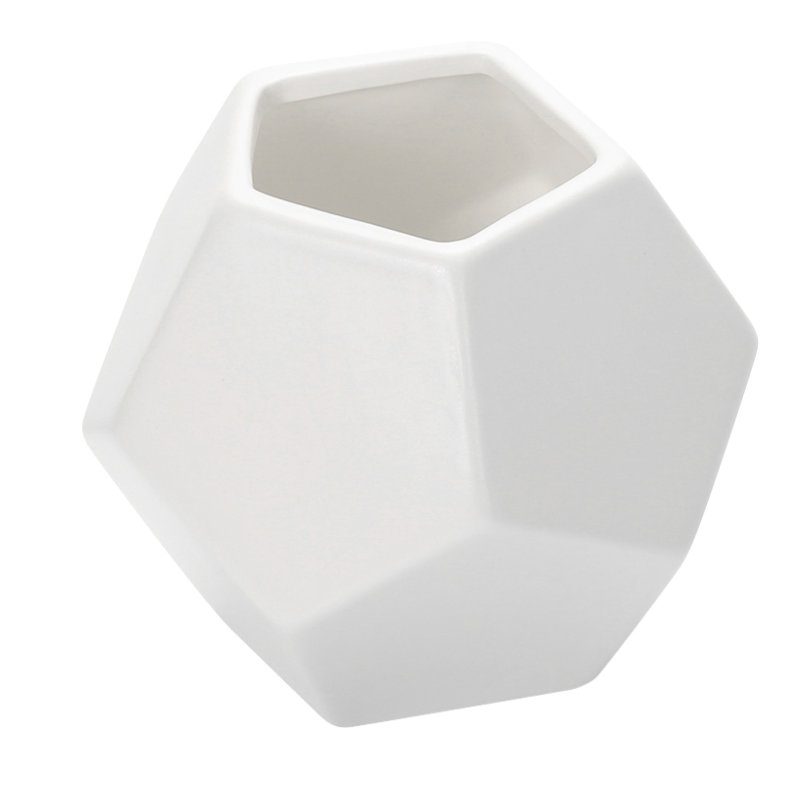 Faceted Table Vase, White, 4" H x 4.5" W x 4.5" D