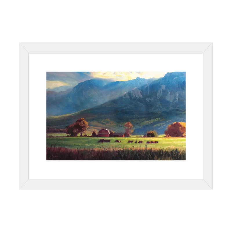 «Rocky Mountain Farm» par Christopher Clark, reproduction d'art, H 24 po x l 32 po x P 1 po, Papier encadré blanc