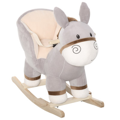 Kids Rocking Chair, Plush Ride On Rocking Horse Donkey With Sound, Wood Base Seat, Safety Belt, Baby Toddler Rocker Toy by Zoomie Kids