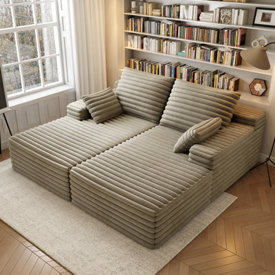 80"Upholstered Corduroy Sleeper Sofa Bed With Dual Mattress