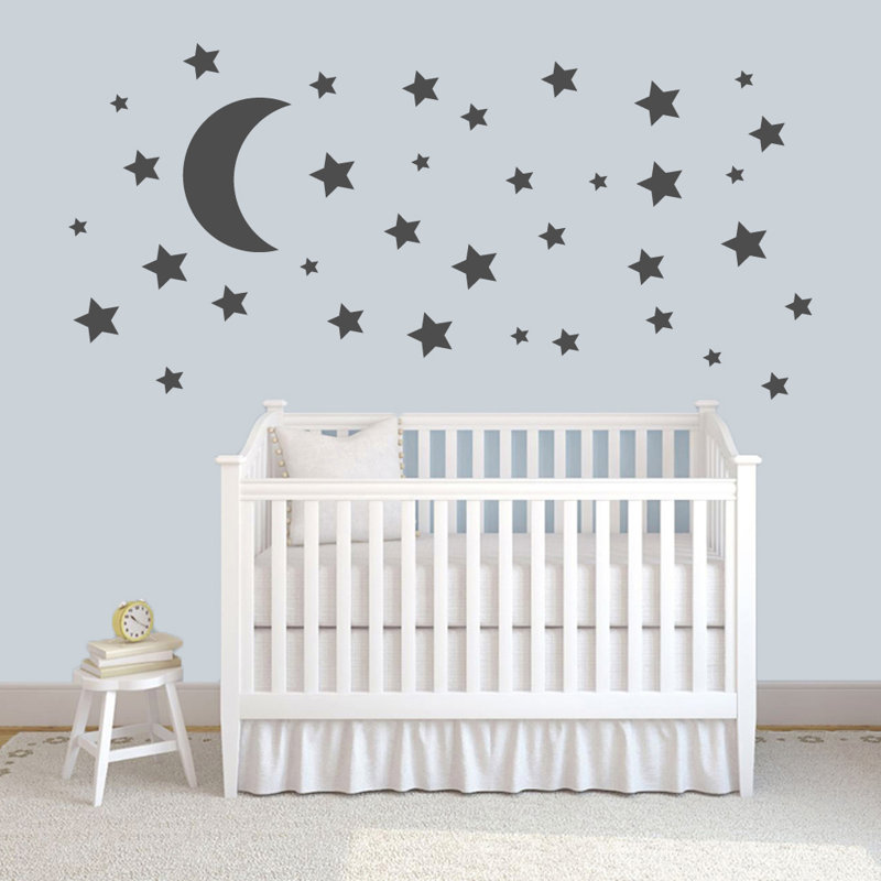 Adhésif décoratif lune et étoiles, Gris foncé