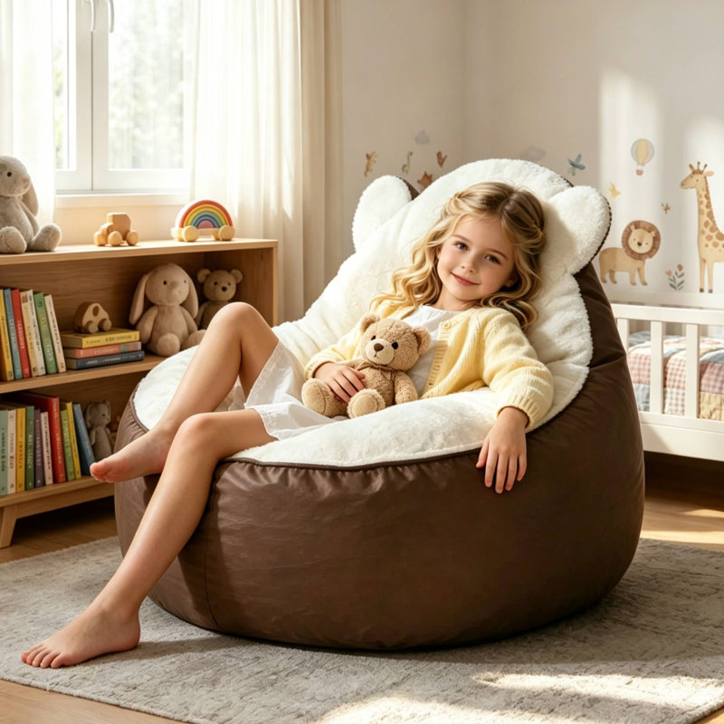 Soft Velvet Memory Foam Filled Bean Bag Sofa,Cute Bean Bag Couch for Living Room,Children room,Compressed Packaging
