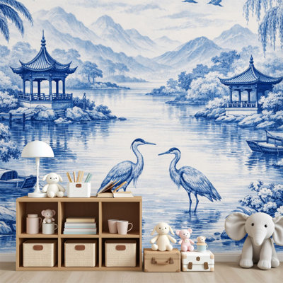 Papier peint adhésif pelez et collez, paysage serein, blanc, eau, arbres, pagodes, papier peint amovible en PVC, H 100 po x l 144 po, pour mur, chambre, bureau à domicile