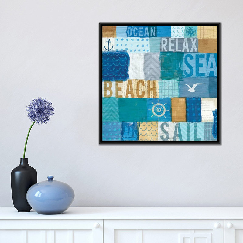 «Beachscape Series: Collage I», impression sur toile, H 18 po x l 18 po x P 1,5 po, Toile avec cadre noir, Pas de tapis